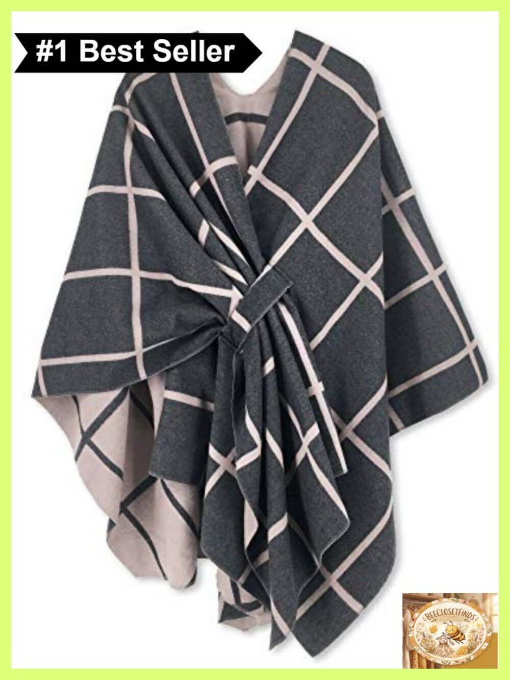Woven Poncho Shawl Wrap Open Front Cardigan Plaid Fall Winter